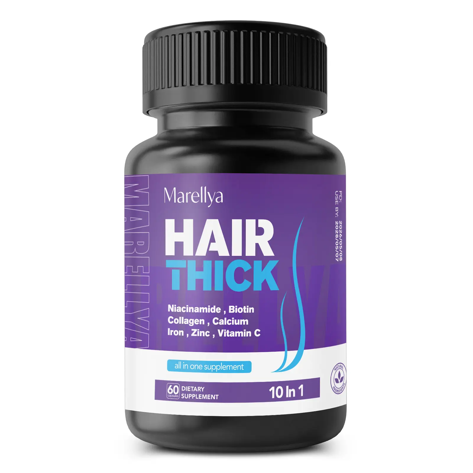Hair Thick Capsules with Collagen, Biotin & Echinacoside | 10-in-1 Formula for Thicker, Fuller-Looking Hair & Scalp Wellness | 60 Capsules