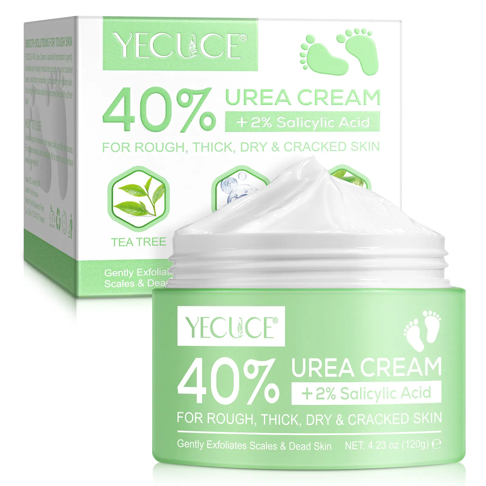 Yecuce Gentle Urea Face Cream 120g, Exfoliating Daily Hydrating Moisturizer for Rough Skin, Deep Nourishment, Tea Tree Hyaluron Acid Aloe Vera Glycerin, Unisex