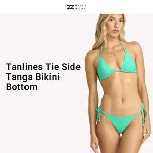 Billabong Women's Tanlines Tie Side Tanga Bikini Bottom, Skimpy Bum Coverage, Tanlines Rib fabric, Logo Embroidery