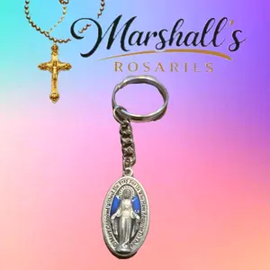 Blue Enamel Miraculous Medal Keychain with Chain and Oval Design for Everyday Use