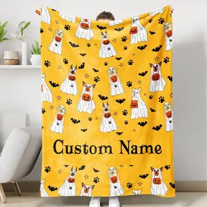 Halloween Dog Blanket, Personalized Dog Blanket, Spooky Dog Blanket, Pumpkin Dog Blanket, Thanksgiving Decor Blanket, Ghost Dog Blanket
