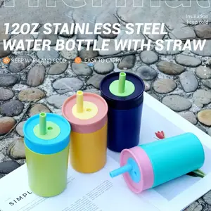 Portable 12 Oz Stainless Steel Insulated Cup with Straw, Coffee Mug, Water Bottle, Outdoor Travel Cup, Perfect Gift for Friends