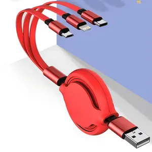 3-in-1 Retractable Fast-Charging USB Cable for Apple & Android Phones with USB-C, Total Length 1 m