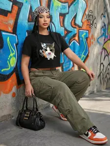 Pride Cat Graphic Cropped Baby Tee, Slim Fit Black LGBTQ+ Friendly Short Sleeve, Y2K Streetwear Form-Fitting T-Shirt