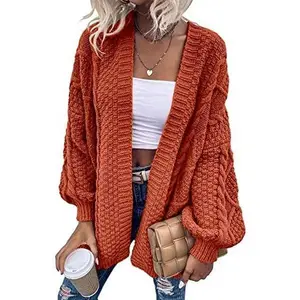 Lannew Womens Oversized Cardigan Sweaters Open Front Cable Knit Lantern Long Sleeve Chunky Outwear Coats