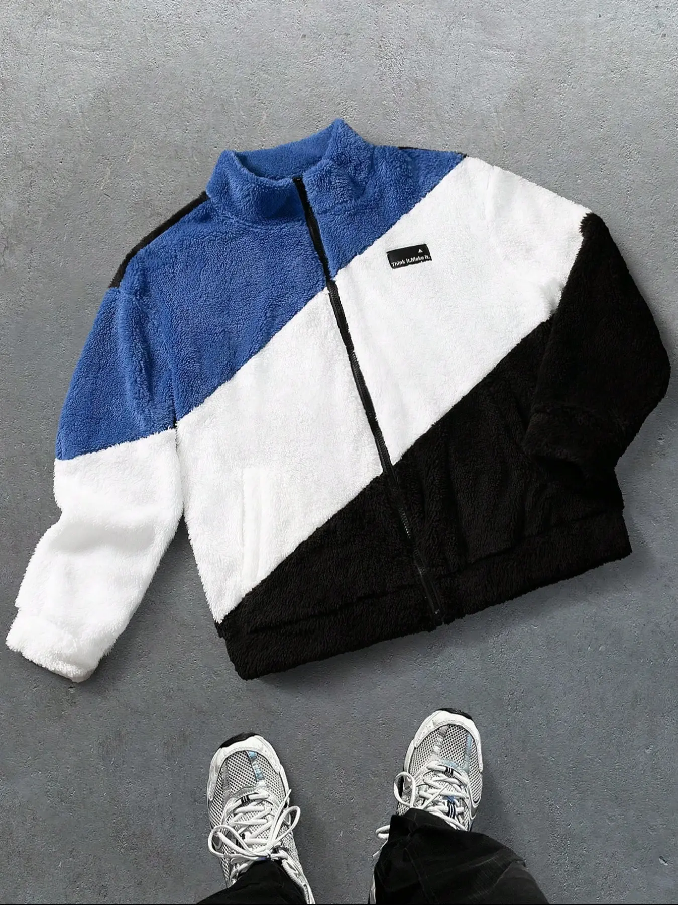 Super Comfortable Colorblock Knitted Plush Long Fitted Jacket, Vintage Style Streetwear, Perfect for Casual, Trendy Fashion for Everyday Wear