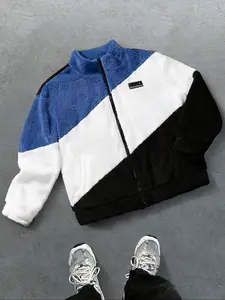 Super Comfortable Colorblock Knitted Plush Long Fitted Jacket, Vintage Style Streetwear, Perfect for Casual, Trendy Fashion for Everyday Wear
