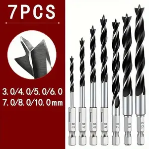 7pcs Woodworking Drill Bits Set, Hex Shank 3/4/5/6/7/8/10mm, Precision Drilling Tools for Wood Plastic Cardboard Bamboo