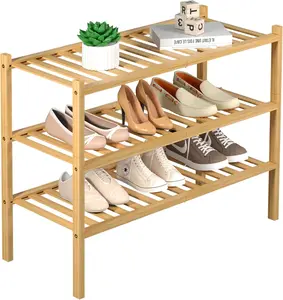 3-Tier Bamboo Shoe Rack – Free-Standing Wooden Storage Organizer for Closet, Entryway, and Small Spaces – Stackable Design, 27” x 11” x 20” (Natural)"