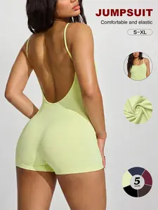 Low Back Halter One-Piece Shorts, Slim Fit Backless Short Dress, Sleeveless Bodysuit, Gym Casual Wear, Trendy Girl, Sporty Comfy Jumpsuit