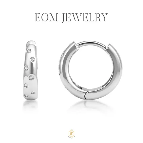 Moissanite Radiant Starry Dots Huggie Hoop Earrings Silver-Plated Jewelry Wedding Engagement Anniversary Valentine's Day Birthday Daily Wear