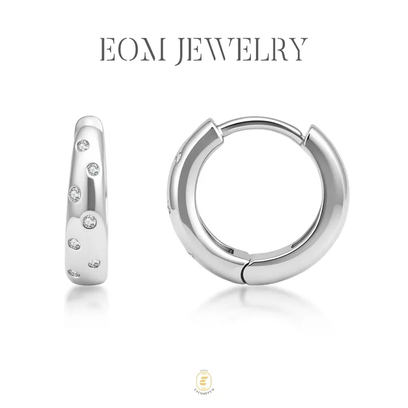 Moissanite Radiant Starry Dots Huggie Hoop Earrings Silver-Plated Jewelry Wedding Engagement Anniversary Valentine's Day Birthday Daily Wear
