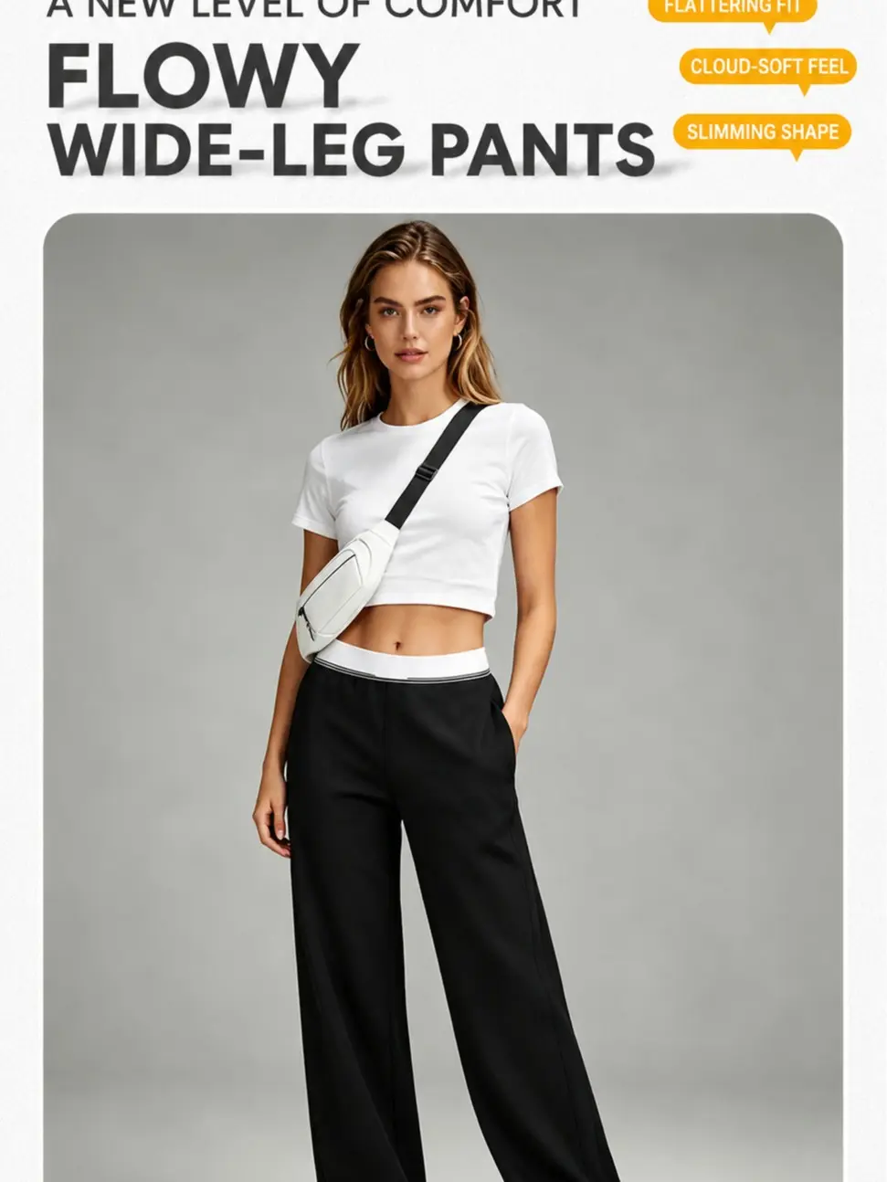 Women’s high-waisted color-block sports pants with a contrasting waistband and sun protection, quick-drying moisture-wicking fabric, hidden zippered pockets, drapey loose casual straight-leg long pants