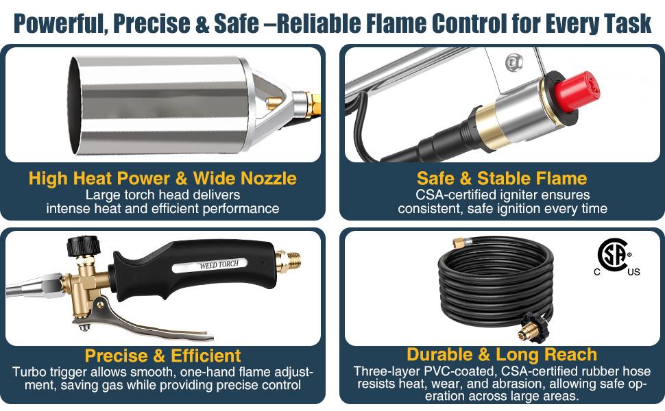Propane Torch Weed Burner,Blow Torch,Heavy Duty,High Output Flamethrower with Turbo Trigger Push Button Igniter and 10 FT Hose for Roof Asphalt,Ice Snow,Road Marking