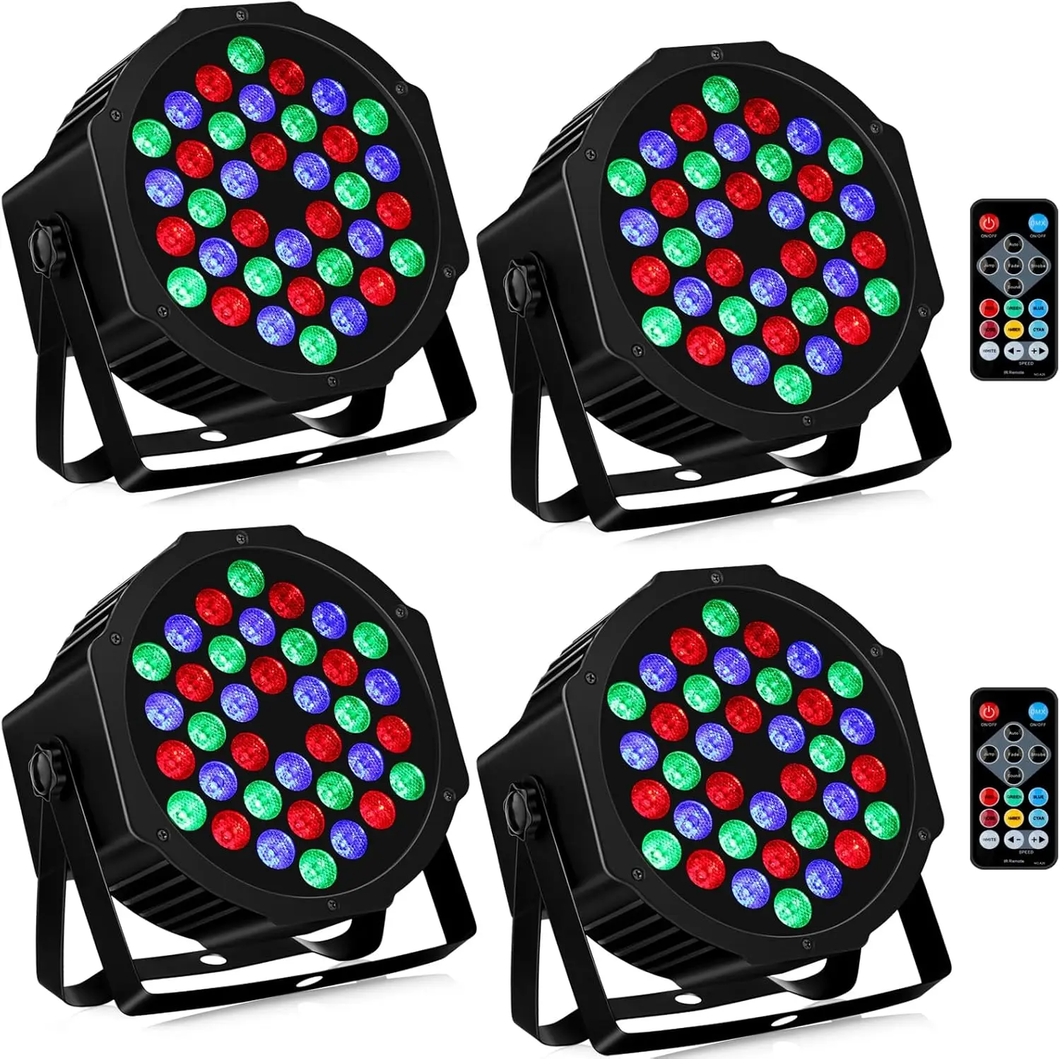 4 Pack 36 LED Stage Lights RGB DJ LED Par Lights Remote & DMX Controlled Voice Activated Auto Play Lights for Wedding Birthday Christmas Holiday Music Show Dance Party Stage Lighting