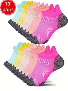 10 pairs of men's and women's comfortable sports and fitness socks, breathable, odor-resistant, sweat-absorbing, and durable. Short socks with pull tabs, suitable for men and women, colorful couple sports socks, perfect for daily casual wear, business, sp