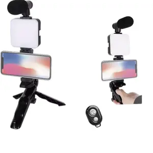 Compact Mobile Phone Vlogging Kit - Tripod Phone Stand, Selfie Fill Light, Microphone, Remote Control, Modern Selfie Accessories for Cellphones