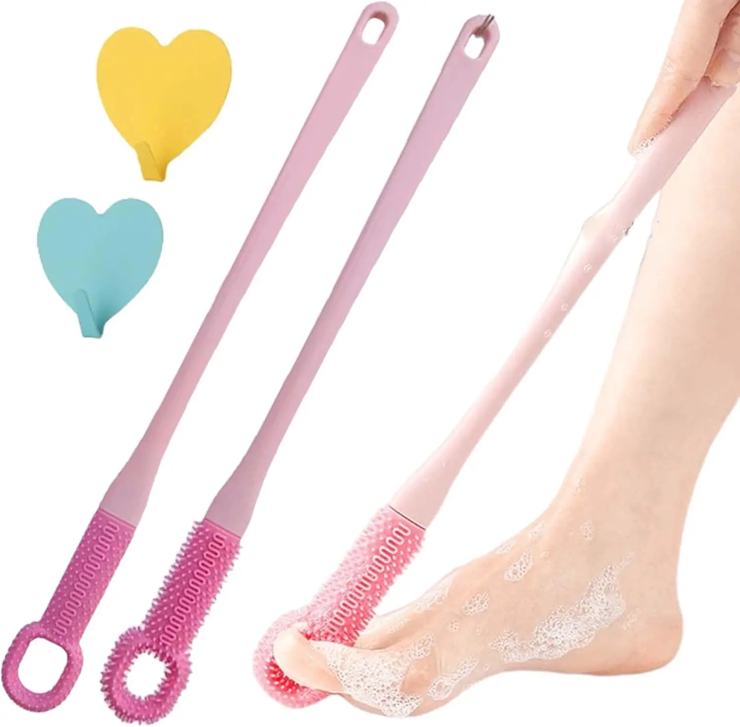2Pcs Toe Cleaning Brush with 15.7" Long Handle,Foot Scrubber in Shower,No Bending, Ideal for Seniors, Expecting Mothers, Men & Women | Foot Scrubber & Anti-Itch Exfoliating Brush (Pink) - Home Improvement.