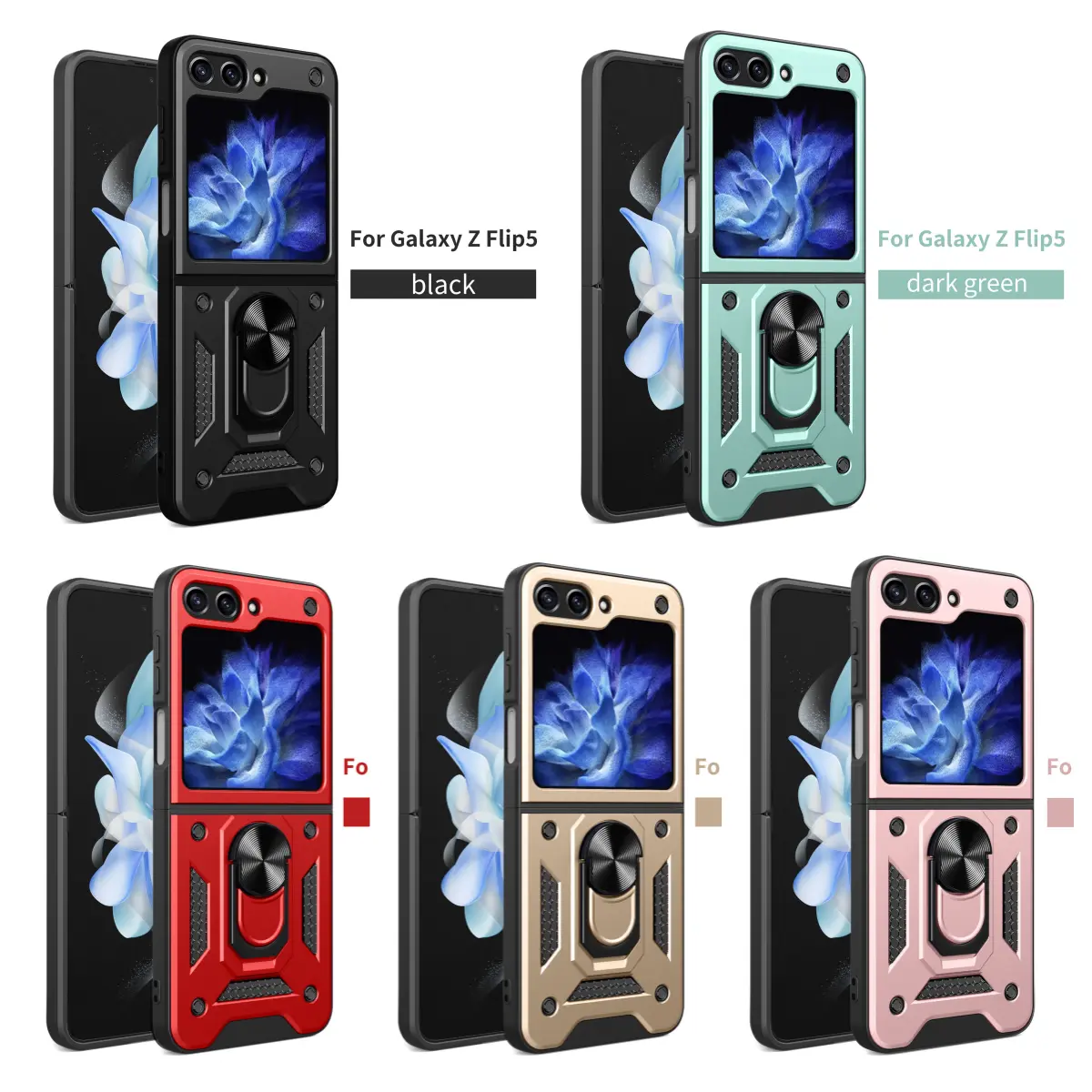 Rugged Foldable Sliding Camera Cover Phone Case For Samsung Galaxy Z Flip 3/4/5/6/7 | Smooth Sliding Lens Protection, 360° Ring Kickstand, Shockproof Armor Design | Durable Protective Cover #<SJTCKBlack summerwins,summerwins