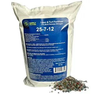 Supply Solutions 25-7-12 Lawn and Turf Fertilizer 15% Slow Release Nitrogen 50lbs for All Grass Types Shrubs Turf Builder Plant Food Covers 12,500 sq ft