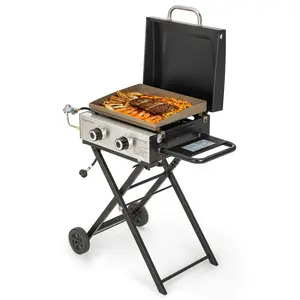 Kitchen Academy 27 Inch Flat Top Grill with Ceramic Coated Cast Iron Pan, 3-Burner Propane Gas, Nonstick Design, Portable Kitchenware Travel Bbq #FathersDayGift