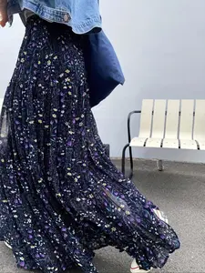 Elegant Floral Print A-Line Fitted Woven Skirt for Women, Spring Summer Elastic Waist Half Body Dress, Stylish Ladies Fashion Clothing