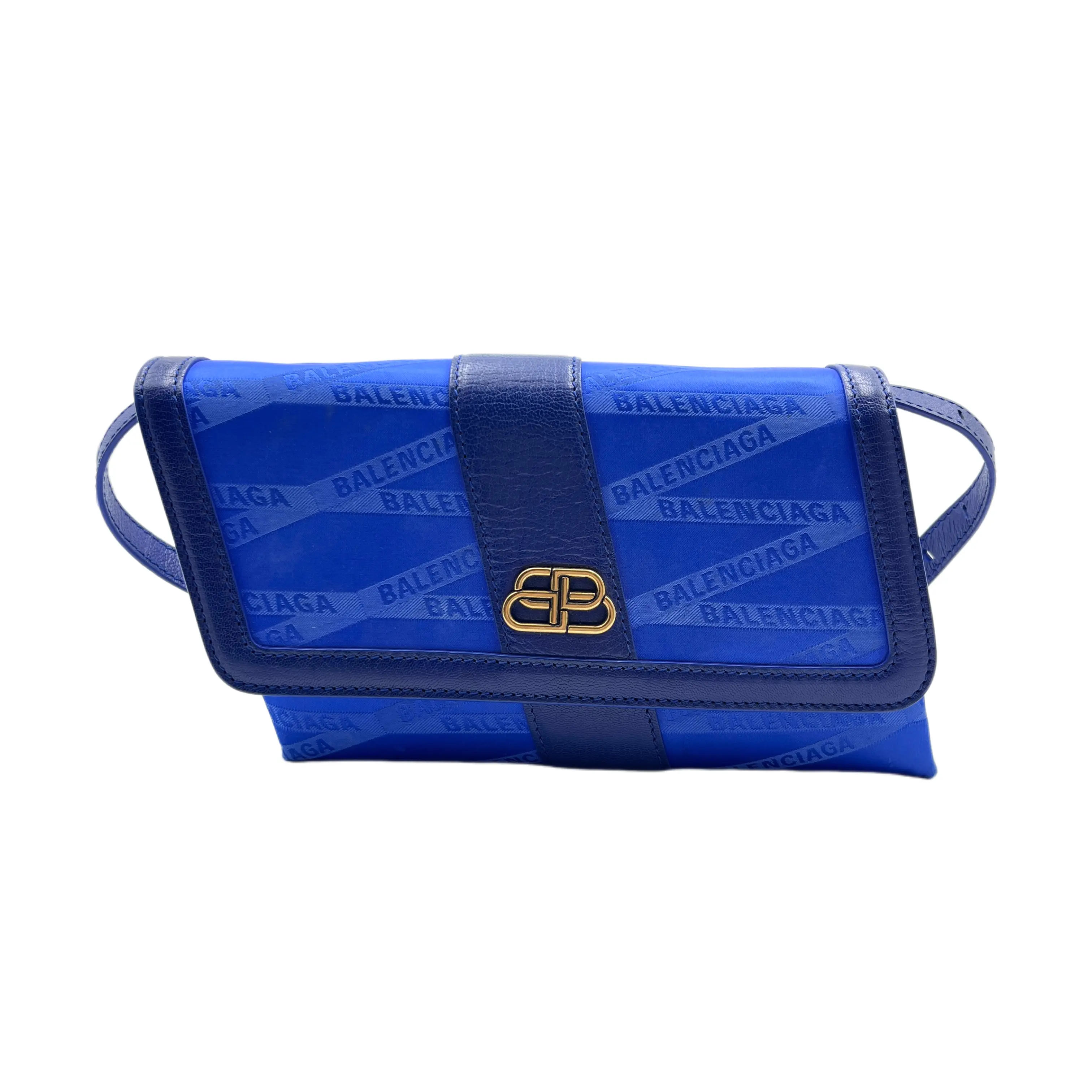 Pre-owned Balenciaga H5 Shift Monogram Blue Flap Crossbody Bag HW H22589