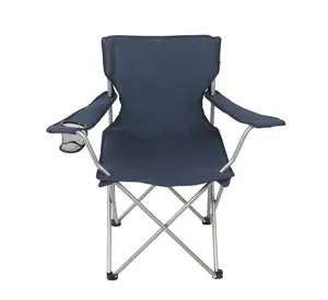 Ozark Trail Basic Quad Folding Camp Chair with Cup Holder, Dark Blue, Adult