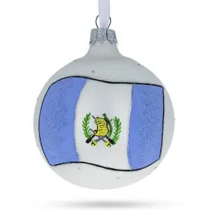 Flag of Guatemala Blown Glass Ball Christmas Ornament 3.25 Inches