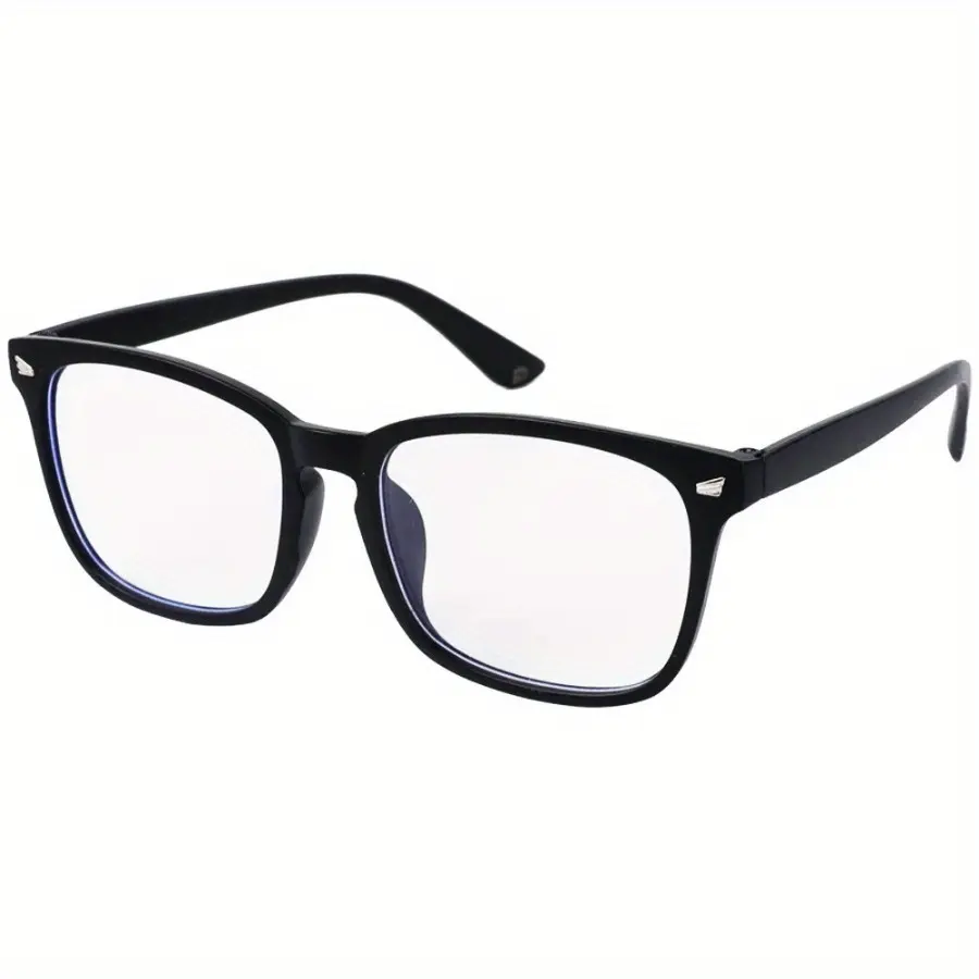 Bluelight Blocking Eyeglasses with Black Square Frames for Computer Gaming, Anti-Fatigue Eyewear with Case, Bluelight Fashion Glasses, Square Frames Eyeglasses, Classic Square Frame