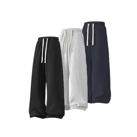 ColorArea Men's Solid Loose-Fitting Wide-Leg Straight Ankle Pants - 100% Polyester Basic Sweatpants with Rivet Design, All-Seasons All-Day Wear Resistance, Ideal for Autumn-Winter Casual Street Dance & Home Use, Plus Size Sports Pants