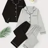 Women's Contract Binding Sleepwear Set, Comfortable Pajama Set, Pj Set, Lapel Collar Button Front Long Sleeve Top & Elastic Waist Pants, Home Wear for All Seasons