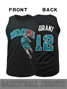 Morant basketball jersey, # 12 Memphis embroidered basketball jersey sports vest top, breathable fabric street fashion brand+sports items, Vintage basketball jersey retro ethnic style fashion outfit