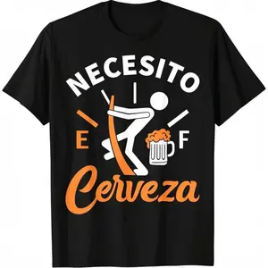 100% Cotton Funny "Necesito Cerveza" Graphic T-Shirt Unisex Black Short Sleeve Tee Low Fuel Gauge Beer Print Casual Streetwear Top For Men& Women