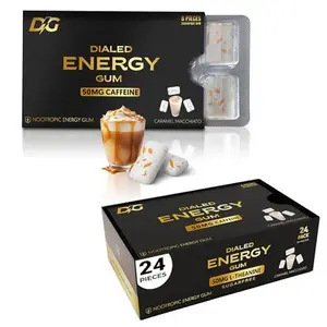 Dialed Energy Caffeine Gum (24 PIECES) | 50mg Caffeine | Sugar Free Gum with L-theanine + Taurine + Vitamins B6 & B12 | Aspartame Free, 0 Calories | Nootropic Energy - Xylitol Gum | (Caramel Macchiato)