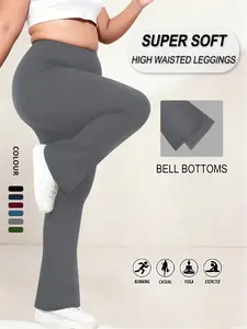 Women's High Waist Flare Leg Pants, Plus Size Belly Control Fit, Soft Stretchy Elastic Pull-On, Multiple Colors Available, Daily Wear Essential