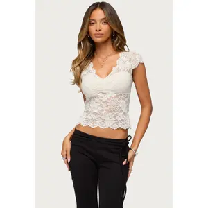 Elza Scalloped Sheer Lace Top