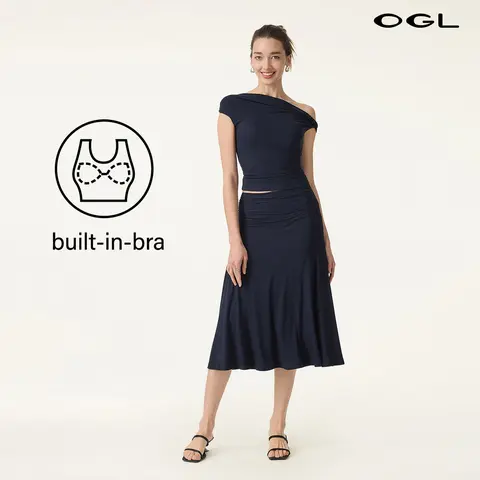 OGL Women's 2-Piece Matching Skirt Set - Multi-Wear Versatile Neckline bra tops with Built-In Bra, Flowy Side Ruched A-Line Midi Skirt, SkinKiss Fabric for Summer, Cute 2-Piece Sets for Women's Clothes Fall Deals For You