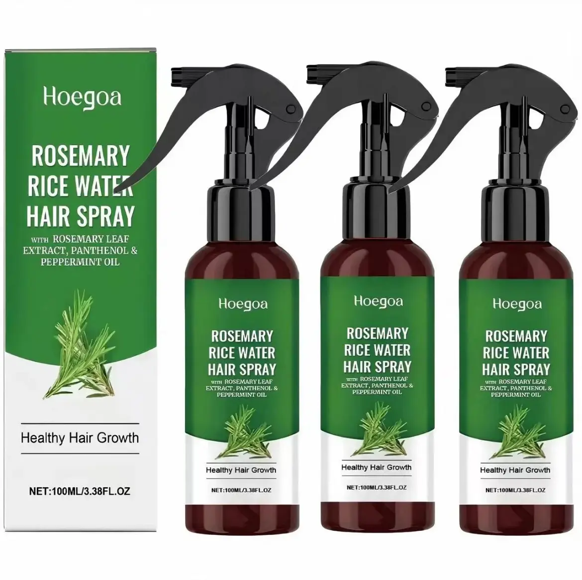 [3 Bottles] Rosemary Rice Water Spray Conditioner - Rice Water-Based, Leave-In Frizz Reduction Treatment, 100ml Natural Extract Haircare, Non-Greasy Fast-Absorbing Formula for Soft Smooth & Damaged Hair Repair, Frizz Reduction Conditioner