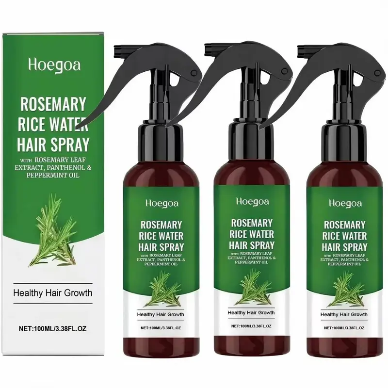 [3 Bottles] Rosemary Rice Water Spray Conditioner - Rice Water-Based, Leave-In Frizz Reduction Treatment, 100ml Natural Extract Haircare, Non-Greasy Fast-Absorbing Formula for Soft Smooth & Damaged Hair Repair, Frizz Reduction Conditioner