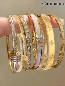 7-Piece Elegant Luxury Stainless Steel Bracelet Set, Unisex High-Quality Fashion Accessories for Men and Women, Durable Trendy Stack Bangle Jewelry for Daily Wear and Travel, Perfect Gift, Elegant Bangle