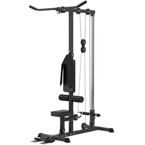 Home Gym Lat Pull Down Machine with High-Low Pulley System, Adjustable Seat, Flip-Up Footplate – Black Strength Training Fitness Equipment
