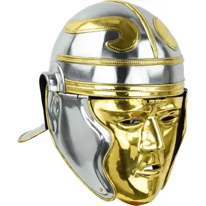 Medieval Warrior Roman Imperial Gallic Face Helmet with Wooden Display Stand