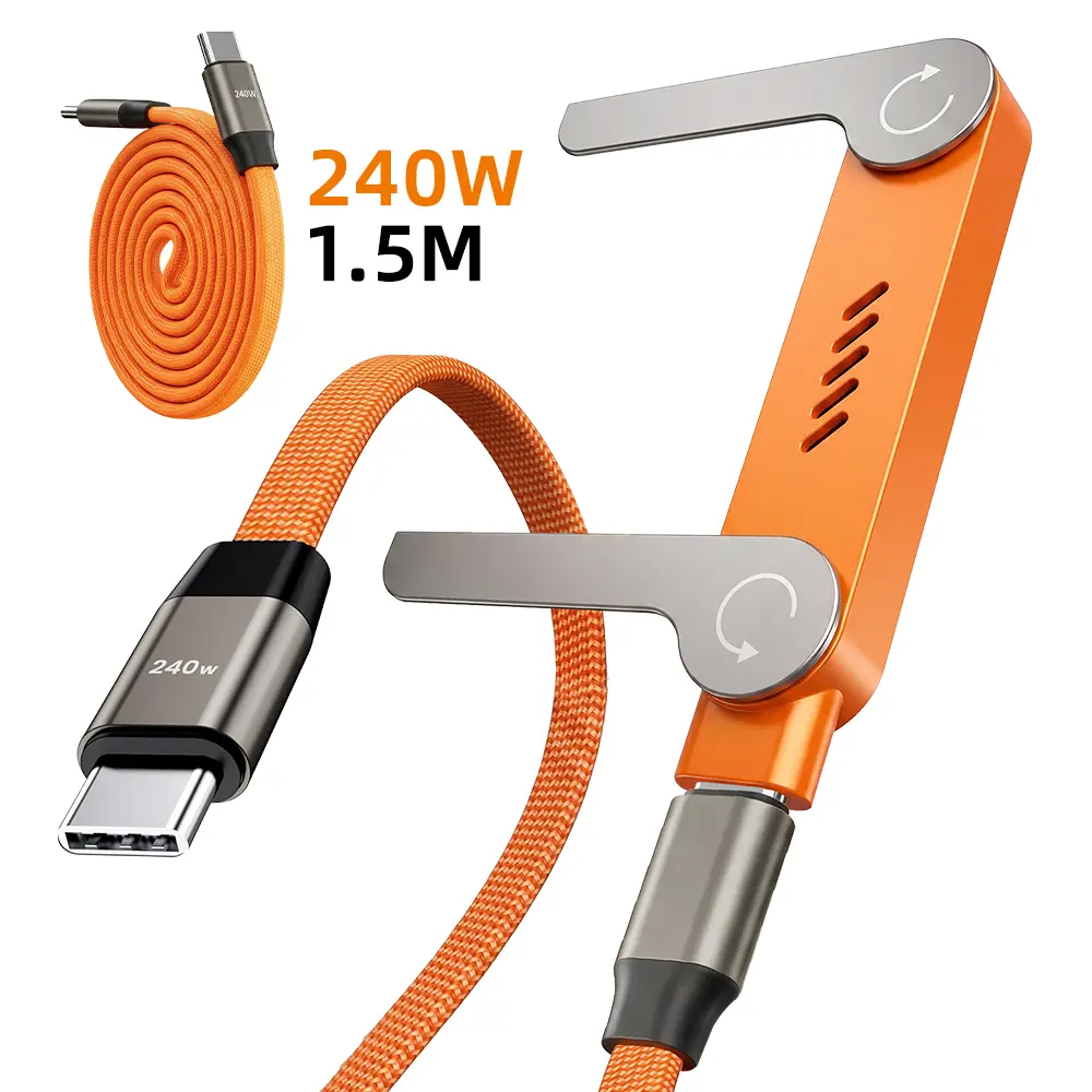 240W 1.5M Orange USB-C to USB-C Cable with 240W Power Delivery and 1.5M Length for Fast Charging and Data Transfer