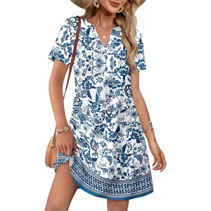 Dresses for Women 2026 Casual Summer V Neck Wedding Guest Dress Short Sleeve Fashion Beach Vacation Clothes