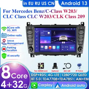 DSP Carplay 4G 8'' Android 13 Car Radio Multimedia Player for Mercedes Benz CLC W203 C-Class C180 C200 CLK200 CLK W209 GPS RDS