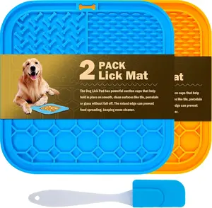2 count Lick Mat for Dogs, Slow Feeder Licking Mat,   Lick Pad with Suction Cups for Peanut Butter   Yogurt, Pets Bathing   Calming  Bowl Mat