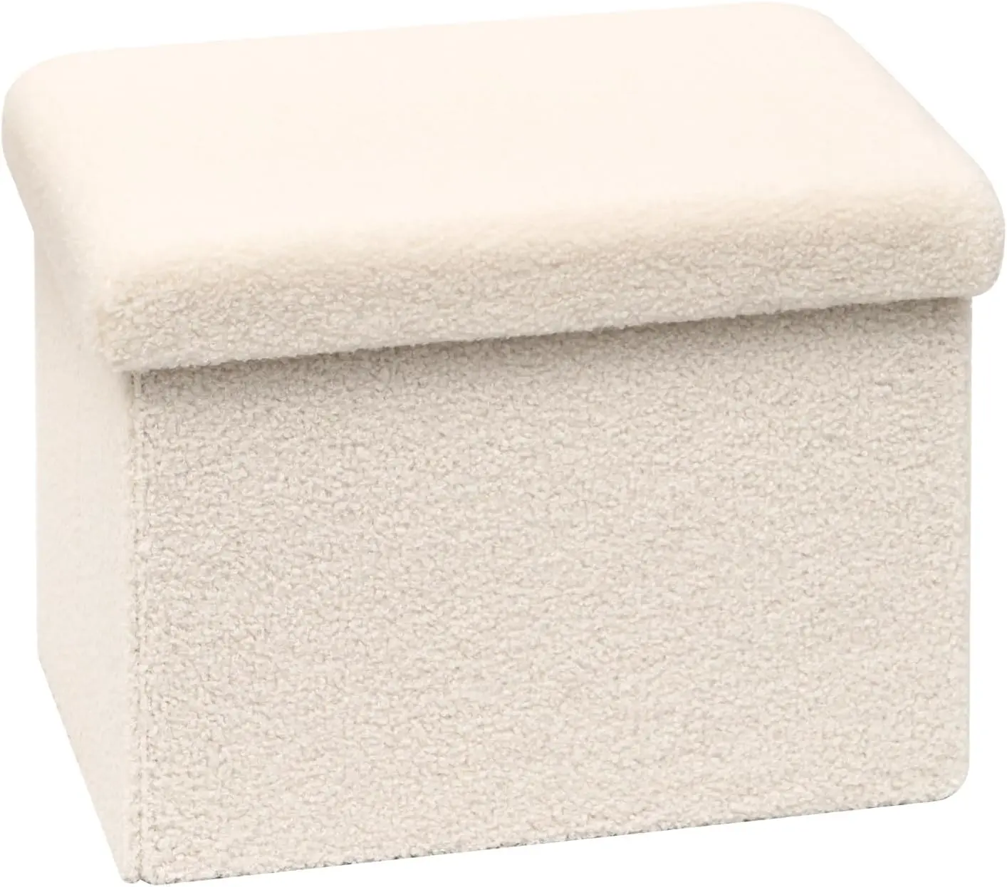 Storage Ottoman Cube Ottoman Foot Rest,Small Foldable Portable Boucle Upholstered Sherpa Ottomans, Faux Teddy , White 16.5"x12.6"x12.6"