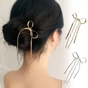 Bowknot Design Hair Pin, U-shaped Hairpin, Flat Snake Chain Hair Clip, Elegant Simple Style Hair Accessories for Women, Prom Mom Hair Clip Original