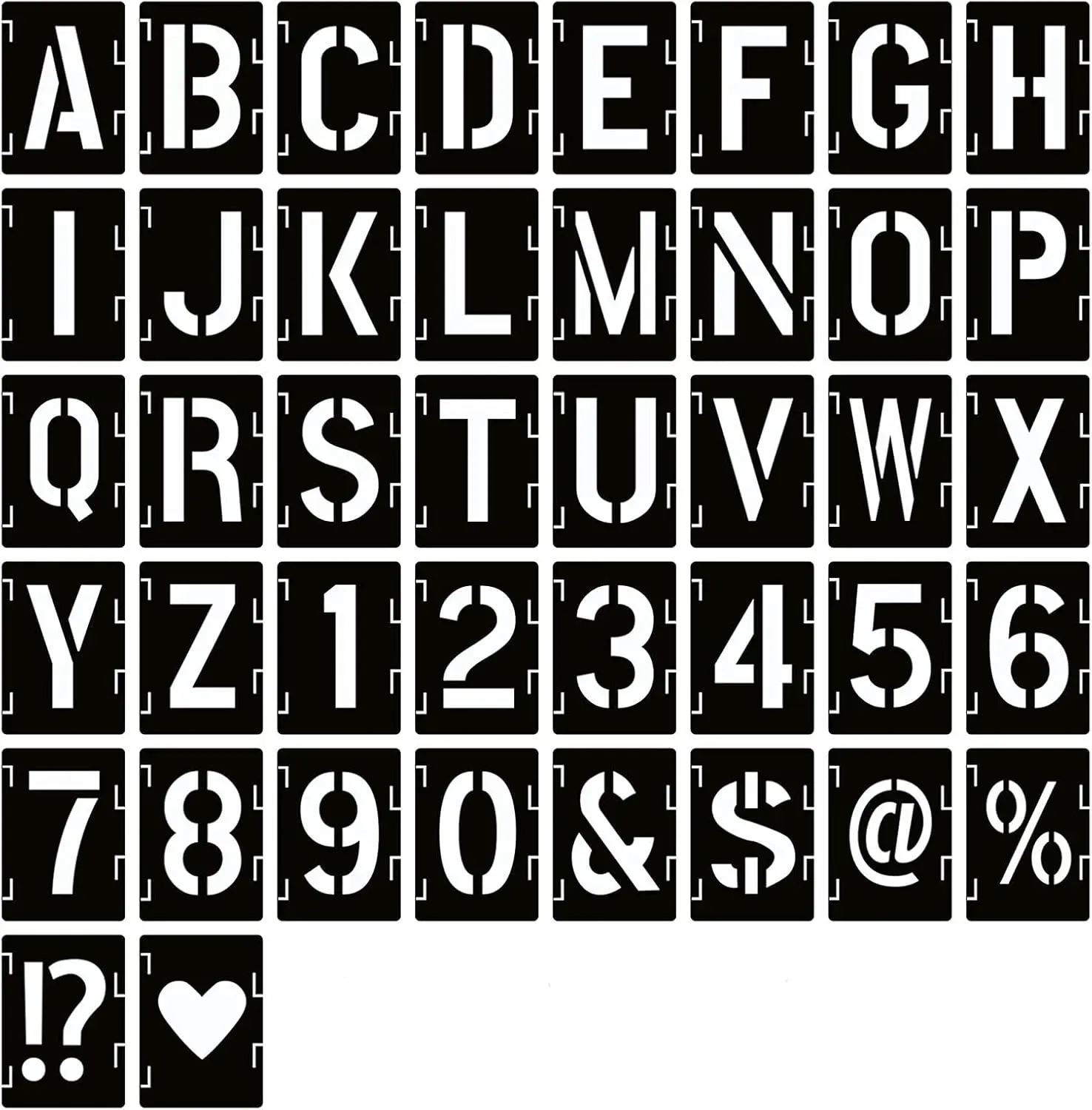 42-Piece Modern Sturdy Interlocking Laser-Cut Letter, Number & Symbol Stencils Kit (1-Inch, 1.88 x 1.33 inch) for Crafting, Festivals, Scrapbooking DIY Projects